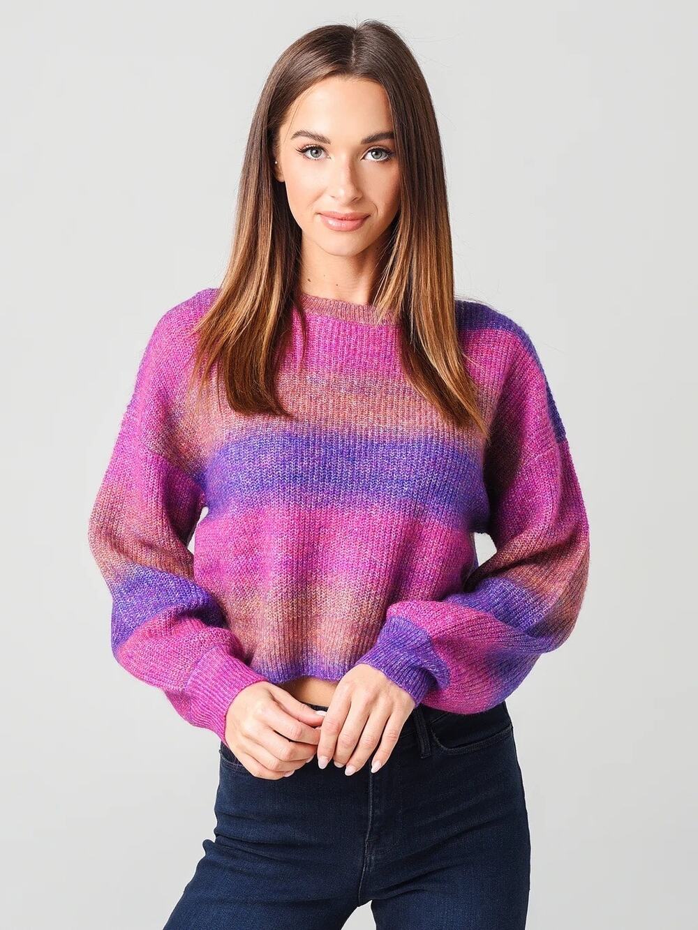 Cupcakes and Cashmere Clem Ombre Cozy Cottagecore Striped Pullover Sweater Sz S